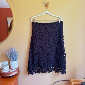 Valerie Stevens Black Crochet Layered Midi Skirt Lined Size XL